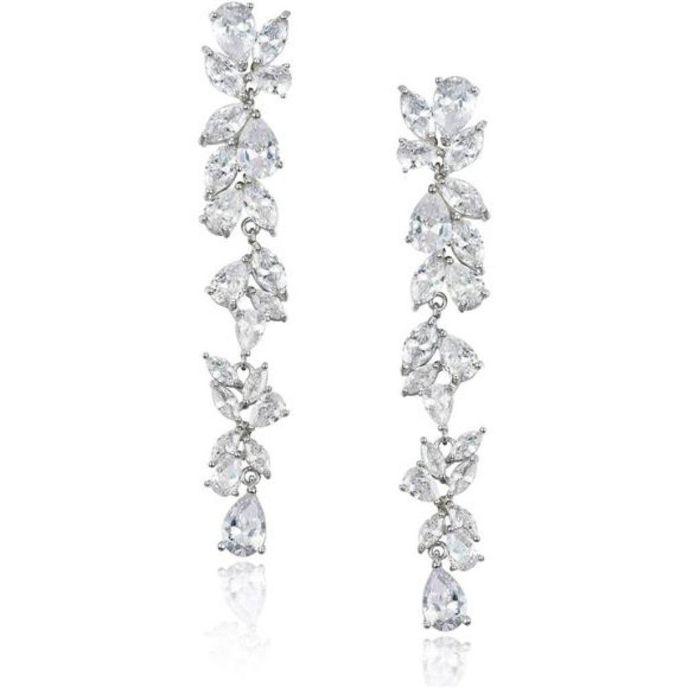 Cubic Zirconia Bridal Earrings‎ Women Brides Crystal Chandelier Wedding Earrings